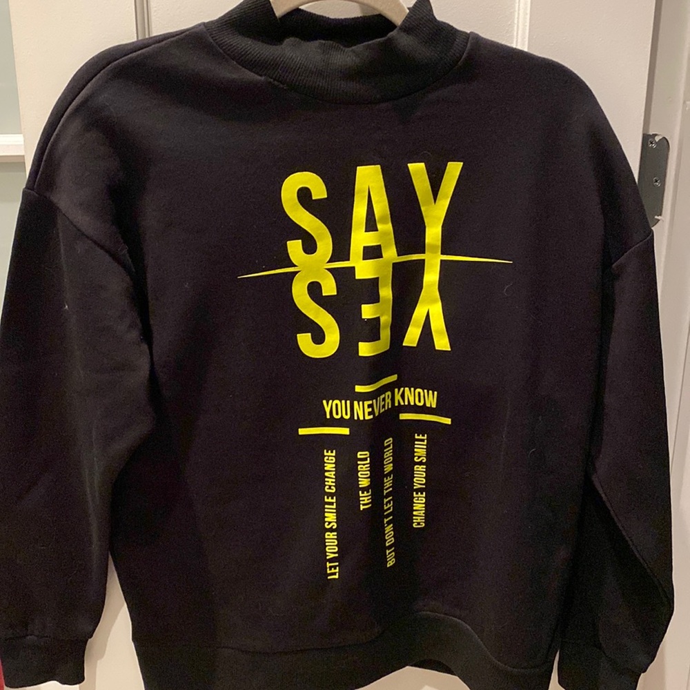 Graphic mock neck crew neck